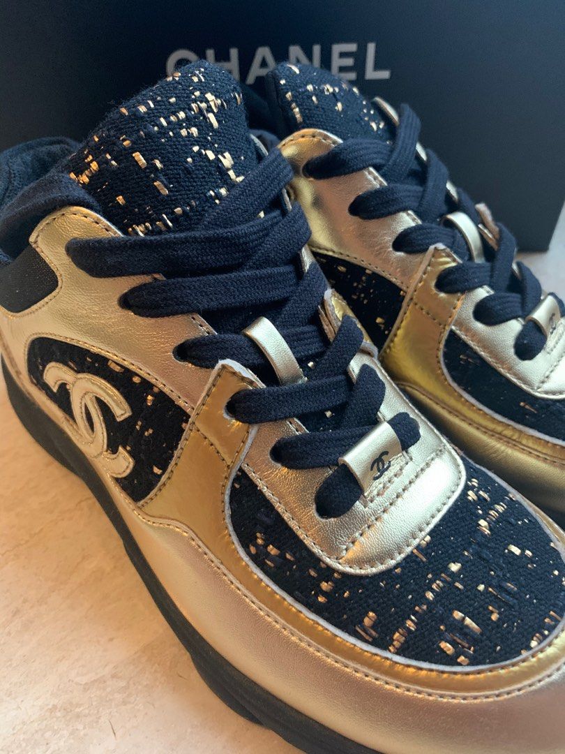 Chanel sneakers black discount gold