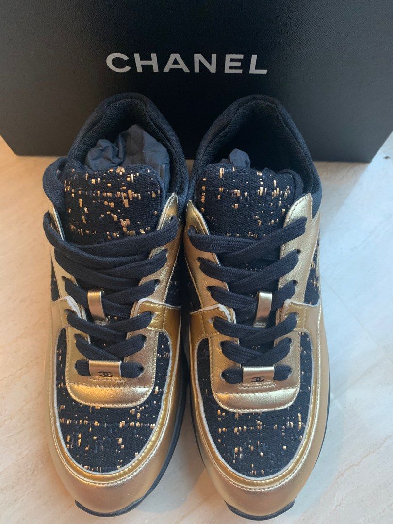 Gold sales chanel sneakers