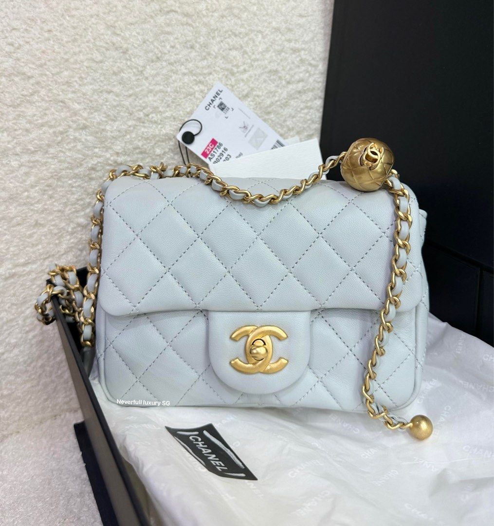 Chanel Mini Square 23C Light Grey Quilted Lambskin w Pearl Crush GHW Luxury Bags Wallets on Carousell
