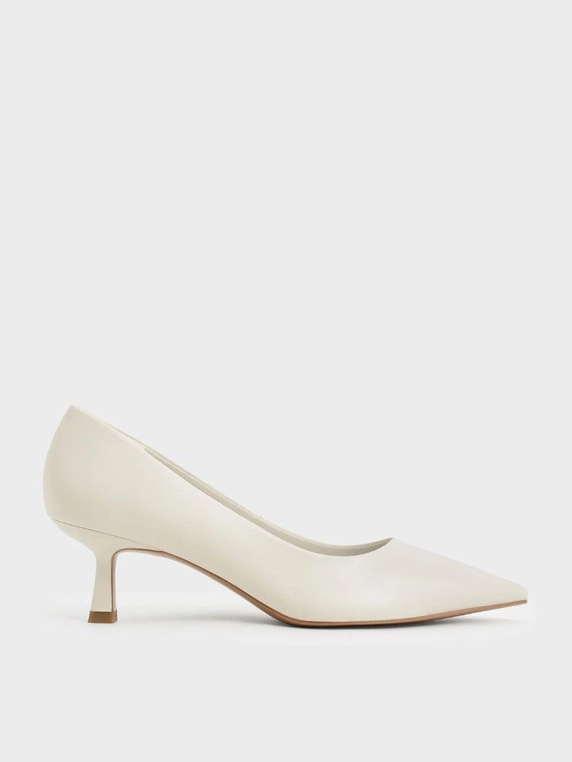 White leather sale kitten heel pumps