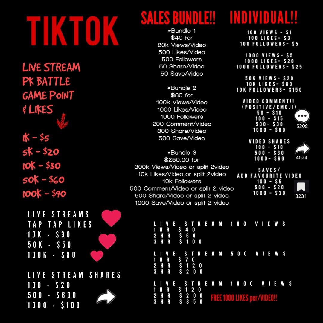 Tiktok Followers,Like,Views, Video Gaming, Gaming Accessories, Game Gift  Cards & Accounts on Carousell