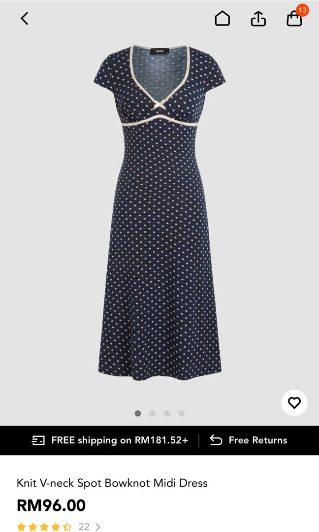 Cider Knit V neck Spot Bowknot Midi Dress Women s Fashion