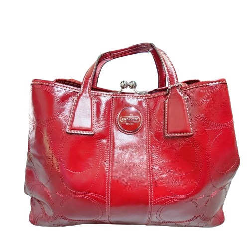 Coach F15658 Red Patent Leather Kiss Lock Tote Shoulder Bag Luxury Bags Wallets on Carousell