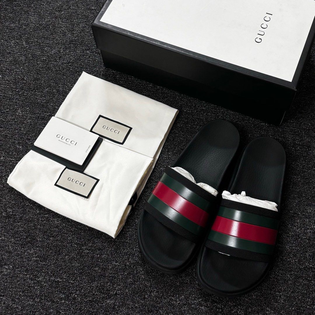 Gucci Black Web Stripe Slide Sandal G8 Fit UK8 8.5 Men s Fashion