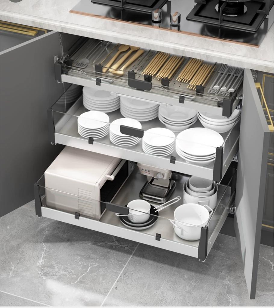 Kitchen Cabinet Pull-out Drawers (Qty: 3) c/w Soft Closing, Furniture