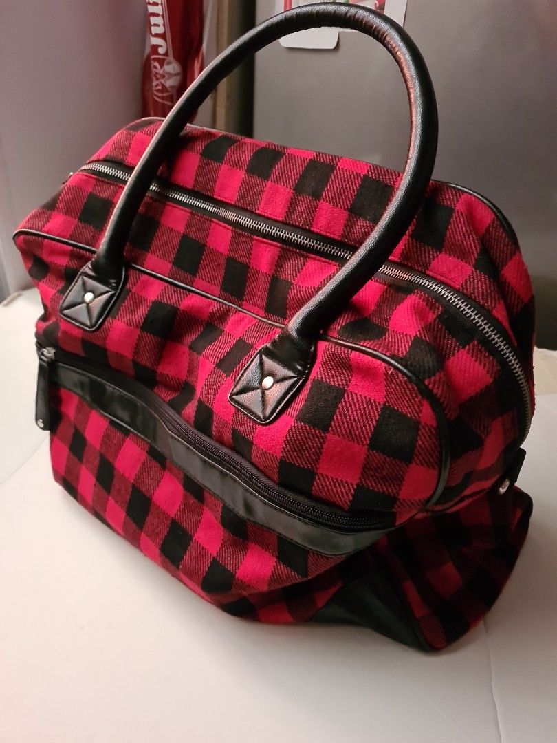 Large travel bag 47x34cm depth 14cm red checkered Women s