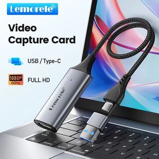 Lemorele AC05 HDMI Video Capture Card USB/Type-C Collector HDMI to USB Mobile Phone as Monitor Laptop/SLR Camera Live Streaming Monitoring Recording Compatible with Windows Mac OS