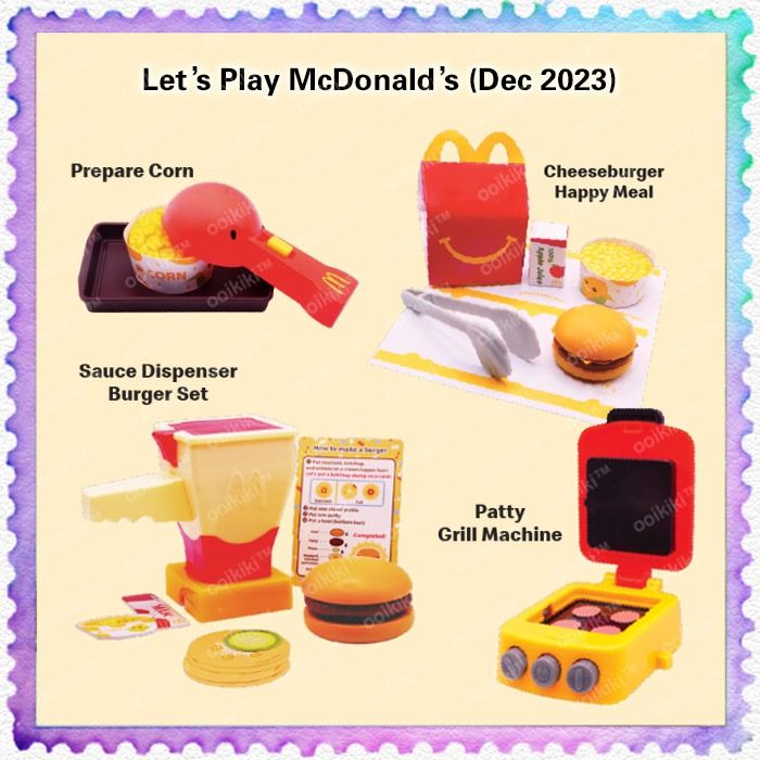 Let s Play McDonald s Happy Meal Toys Playset Cheeseburger Prepare Corn Patty Grill Sauce Dispenser Burget Set 2023 MCD Collection