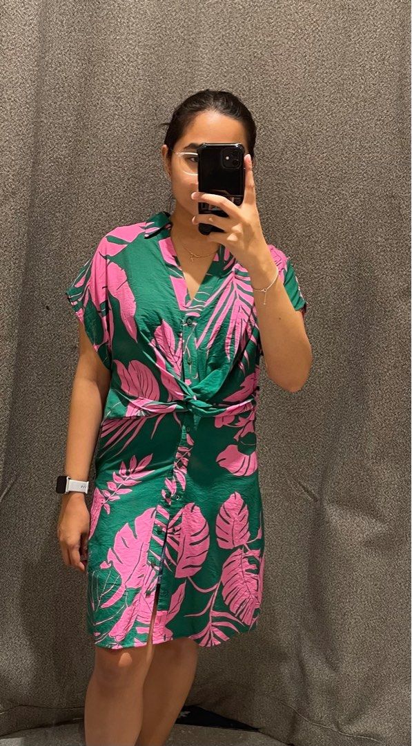 LF Mango leaf green pink dress Women s Fashion Dresses Sets Dresses on Carousell