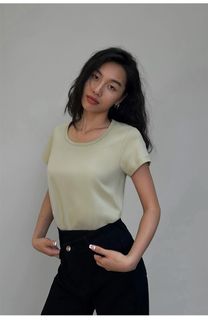 INSTOCK brandy melville white brenna top u neck square neck crop tee shirt  plain simple body