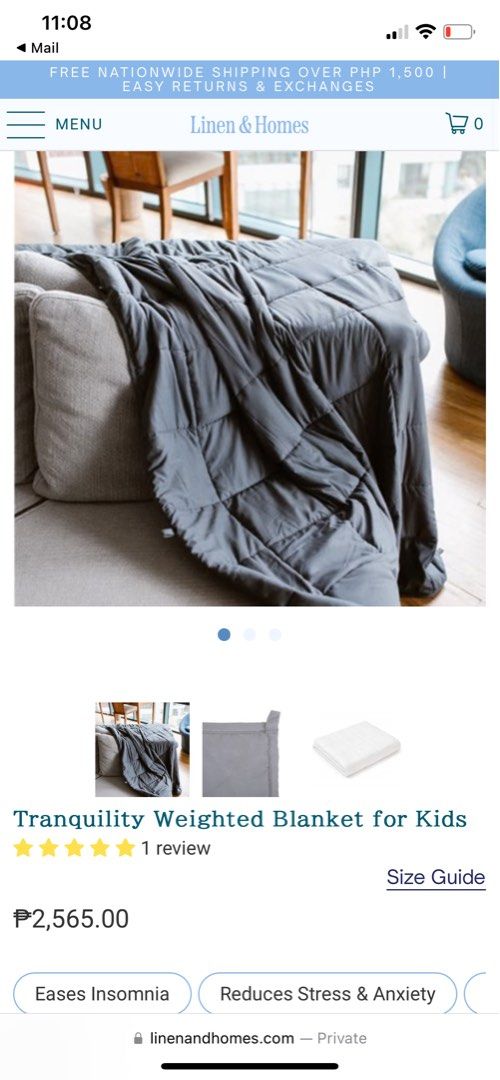 Linen & Homes kids tranquility weighted blanket (Category: Children's Beds) located in Makati City. Submitted by kdl123 (Listing ID 1277389002, Image 1). Description: Linen & Homes white tranquility blanket with cover . Weight: 5lb. Recommended for kids over 50lb 41 x 51” Used only a few times since my kids outgrew it . Lightly used . Bought for around 2k. Selling P1,400 (I have 2) Location: pasig.