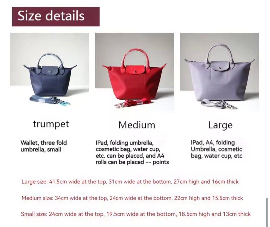 Longchamp neo hotsell size chart