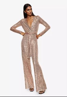 SHEIN Belle Contrast Sequin Tie Backless Chiffon Cami Jumpsuit