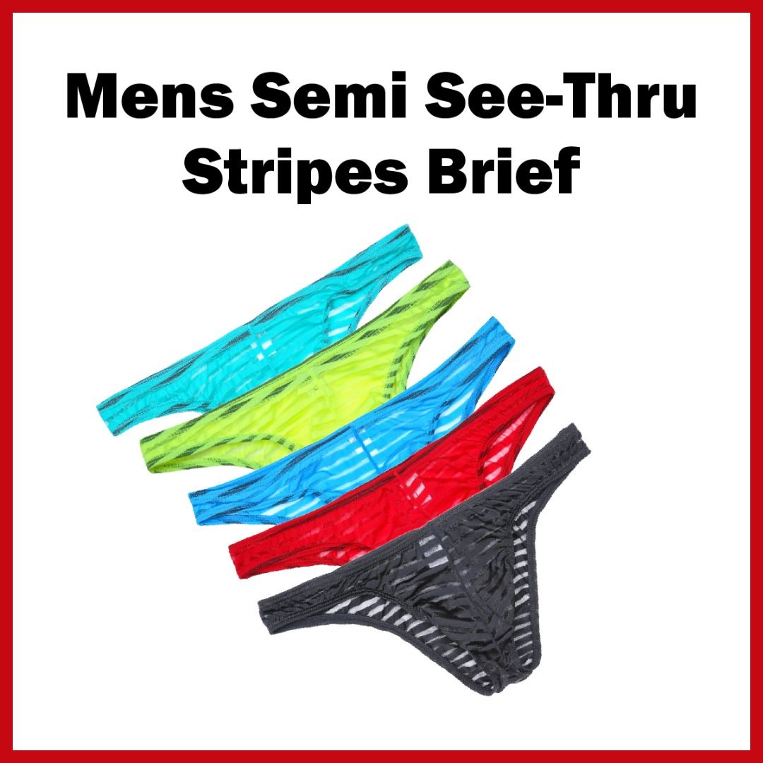 Mens Half Full Semi See Thru Stripes Bikini Briefs Underwear