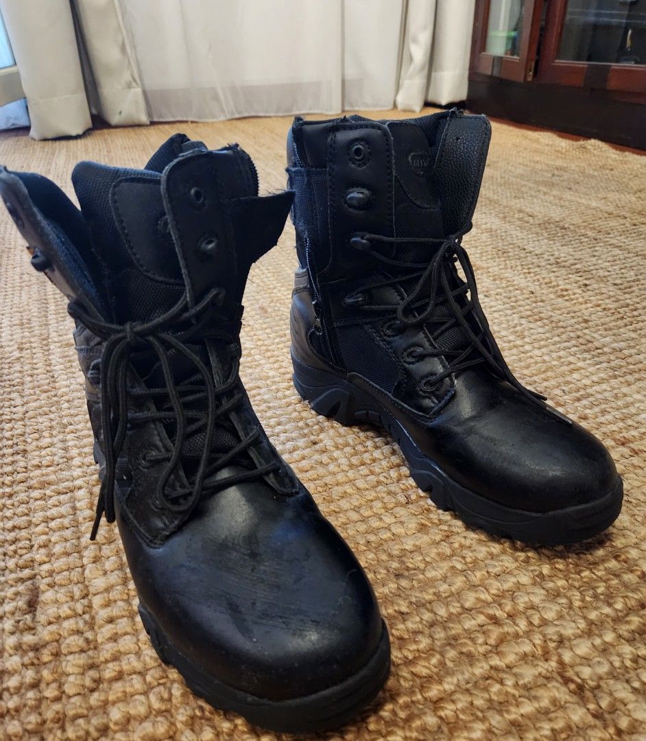 Mens black leather military boots outlet