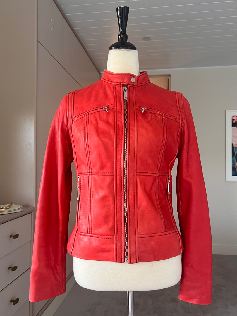 Michael kors top red leather jacket