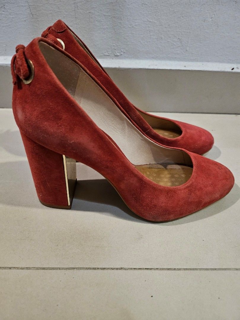 Red 3 inch block heels outlet