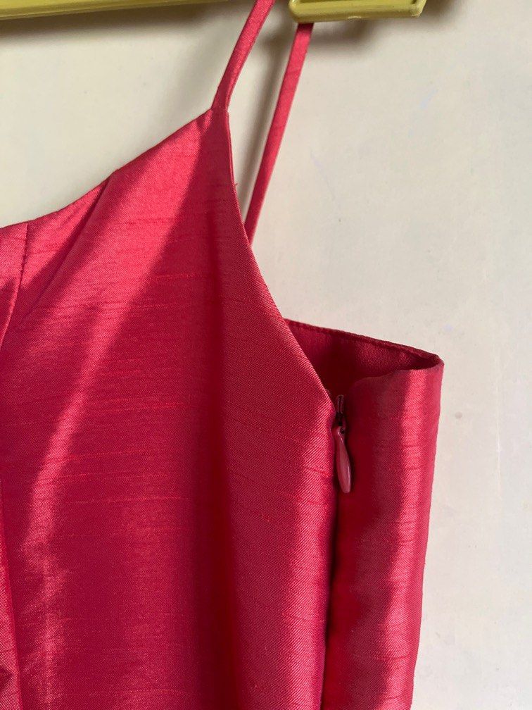 Formal Spaghetti Strap Gown (Tangerine) (Category: Evening dresses & gowns) located in Quezon City. Submitted by jp_ii (Listing ID 1277390662, Image 3). Description: Color: Tangerine Chest: 34” Waist: 30” Material: Silk shantung Dry cleaned. Payment: Gcash, BPI.