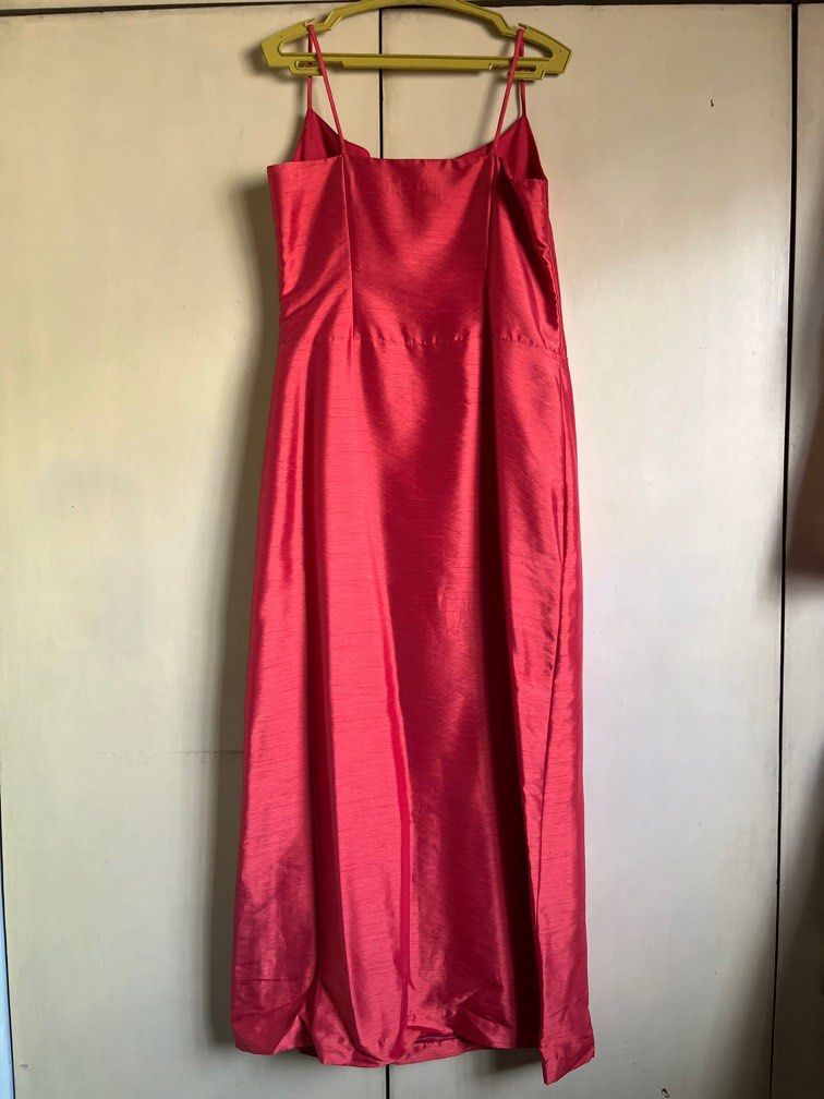 Formal Spaghetti Strap Gown (Tangerine) (Category: Evening dresses & gowns) located in Quezon City. Submitted by jp_ii (Listing ID 1277390662, Image 2). Description: Color: Tangerine Chest: 34” Waist: 30” Material: Silk shantung Dry cleaned. Payment: Gcash, BPI.