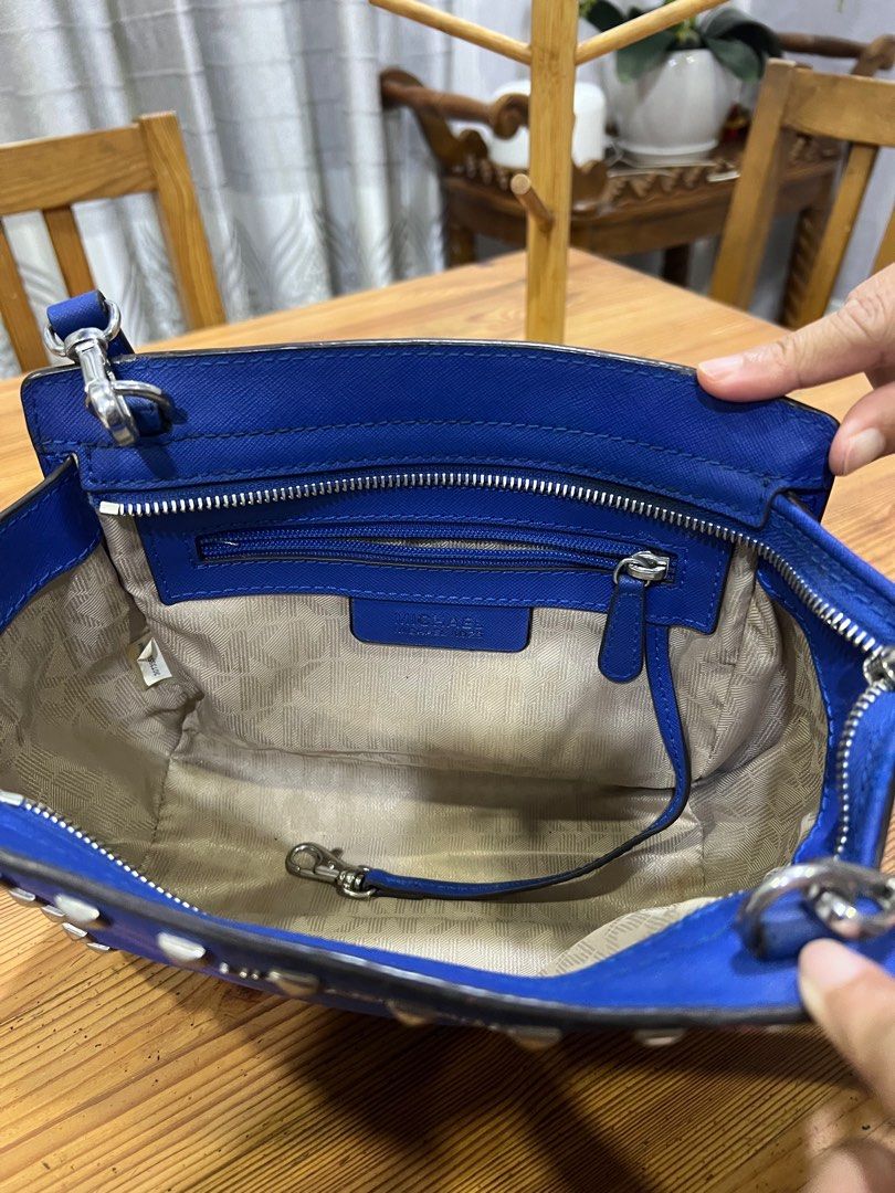 MK Selma Messenger Studded Blue Luxury Bags Wallets on Carousell