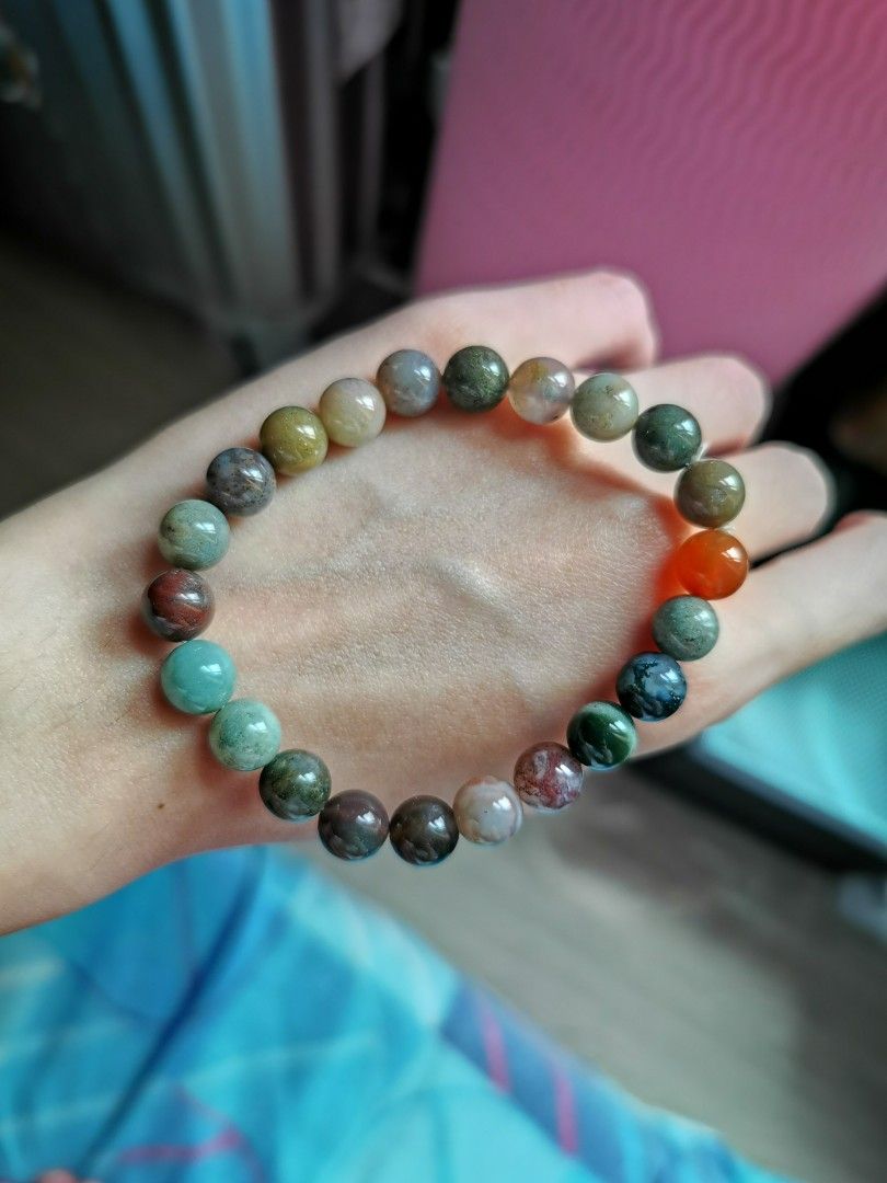 Moss Agate Crystal Bracelet 15.5cm 8mm Women s Fashion Jewelry