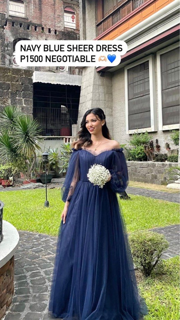 Navy blue sheer dress hotsell