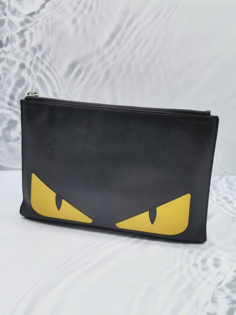 NEW YEAR SALE FENDI YELLOW MONSTER EYES ZIPPER SLIM POUCH