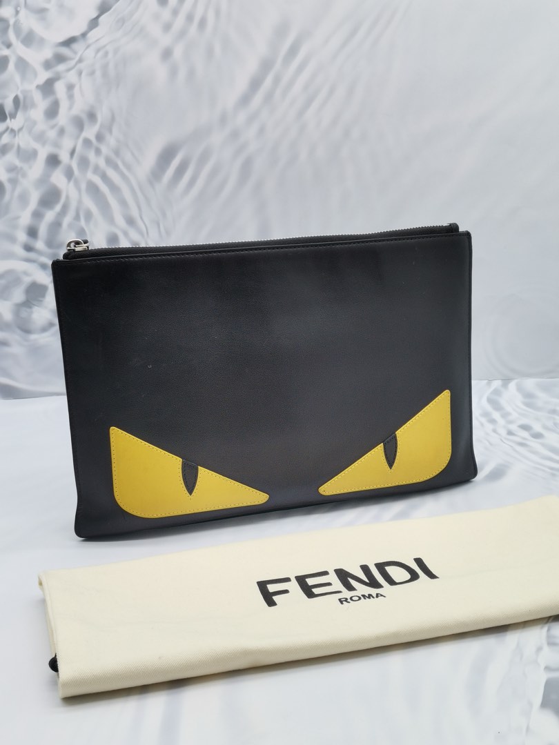 NEW YEAR SALE FENDI YELLOW MONSTER EYES ZIPPER SLIM POUCH