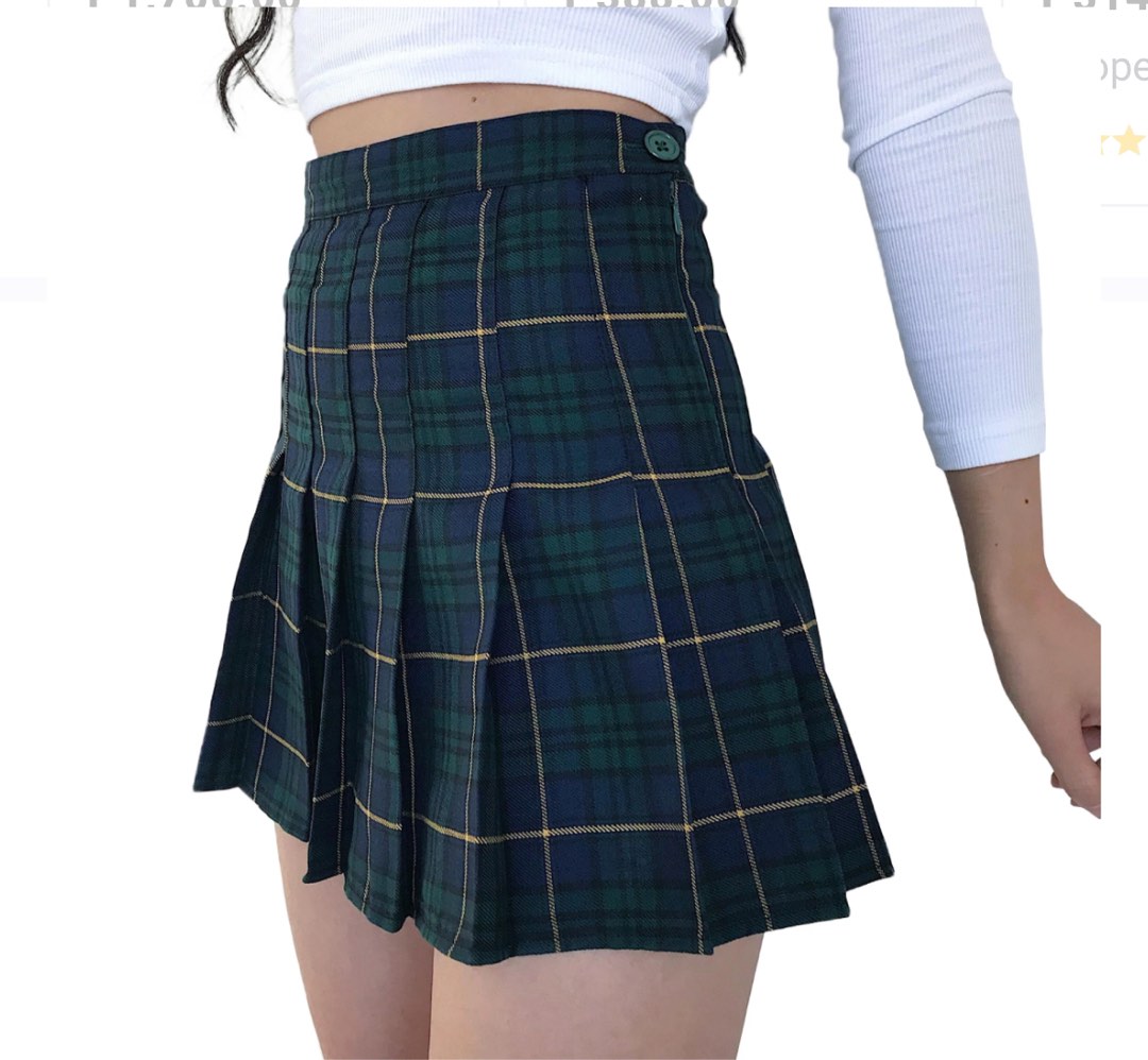 Plaid Pleated Grid Green Skirt Women s Fashion Bottoms Skirts