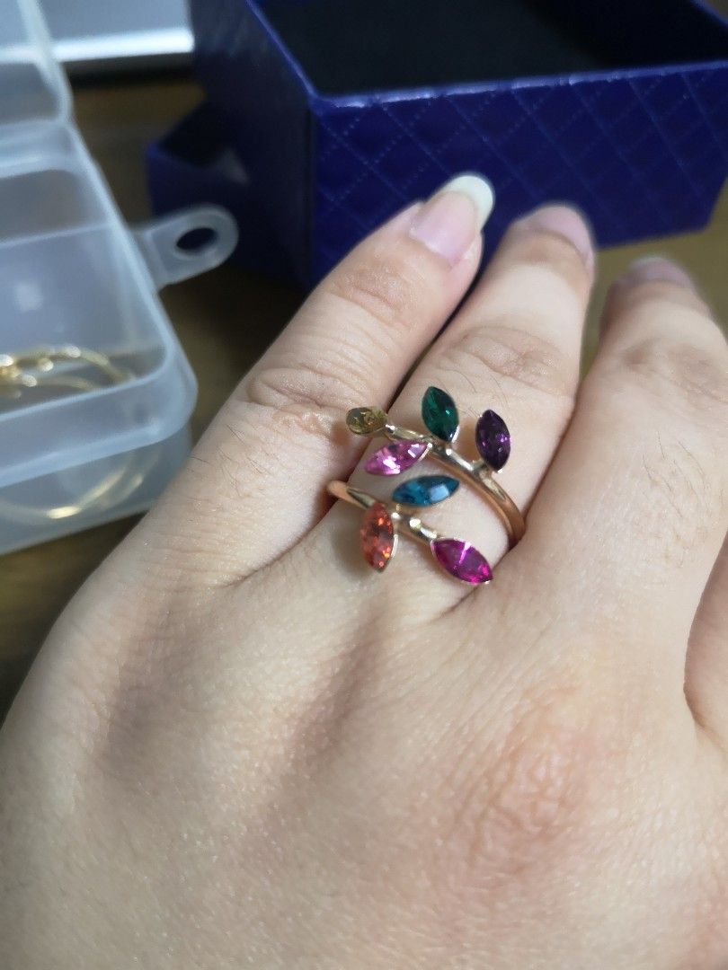 Pre Loved Rose Gold Colourful Swarovski Leaf Design Ring