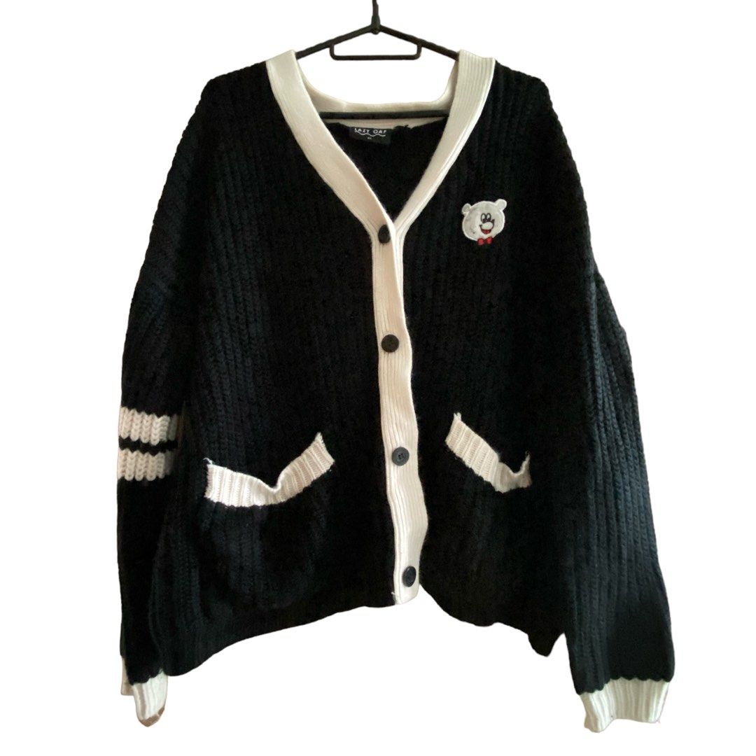 Pre Loved Lazy Oaf Mono Oversized College Cardigan with Back Slogan One Size