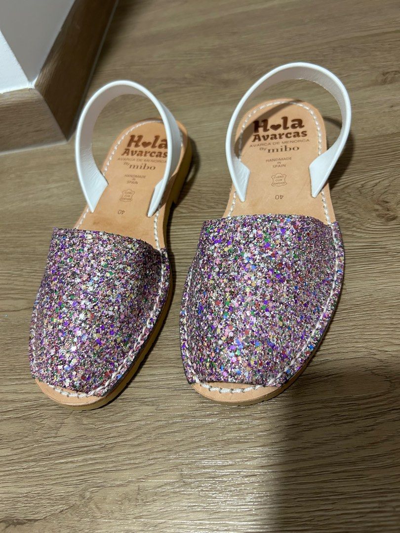 Purple glitter leather sandals