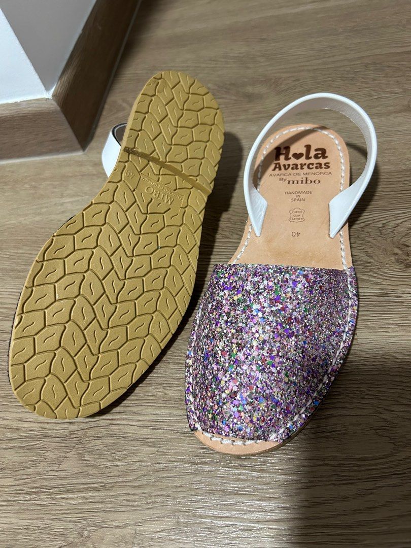 Purple glitter leather sandals