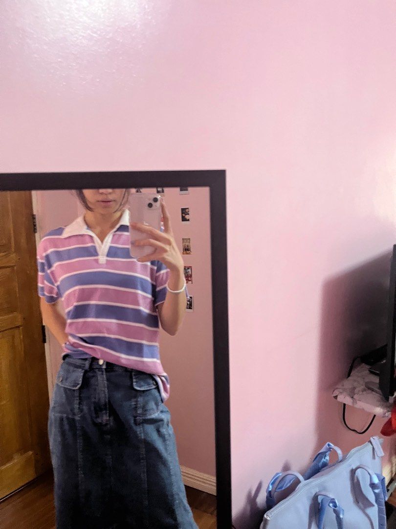 Purple polo shirt (Category: Shirts) located in Manila. Submitted by ffaayee (Listing ID 1277482701, Image 2). Description: Brand: na Size: S Model size Bust: 31 Waist: 23 Height: 5’5 ✨shipping fee should be shouldered by the buyer ✨loc: mnl/tarlac city ✨mnl meetup: around ust/ espana ✨mop: gcash ✨mod: lalamove (mnl) , ggx .