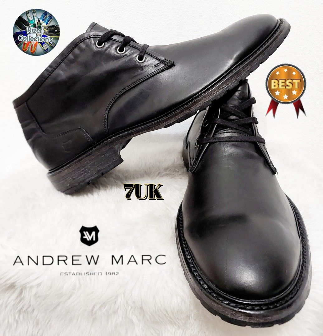 QuickCash ANDREW MARC WOODSIDE BLACK LEATHER ANKLE BOOT 7UK Men s