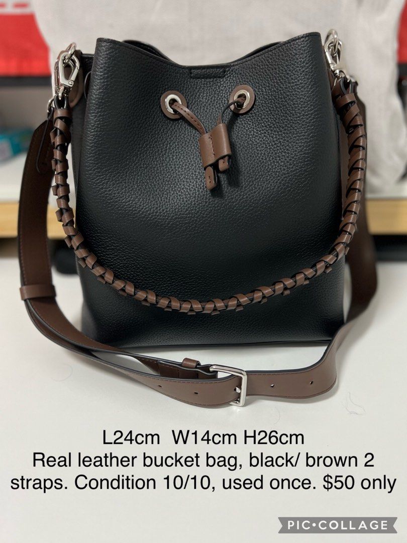 Genuine leather bucket best sale handbags
