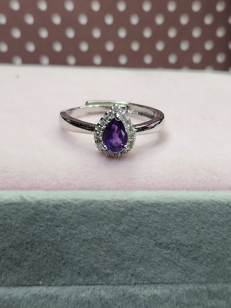 S925 Silver Natural Purple Amethyst Crystal Teardrop