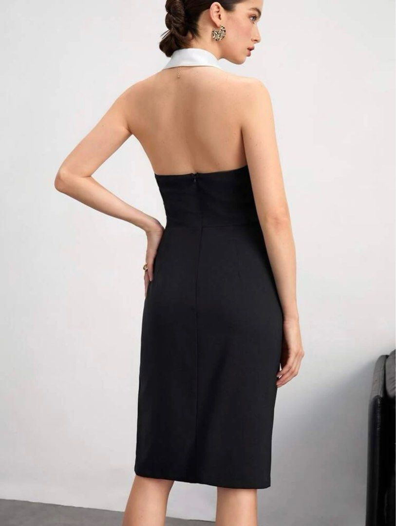 Shein black halter dress (Category: Dresses) located in Manila. Submitted by helloitsmarg (Listing ID 1277528863, Image 2). Description: Waistline - 26 Bust - 31.9.