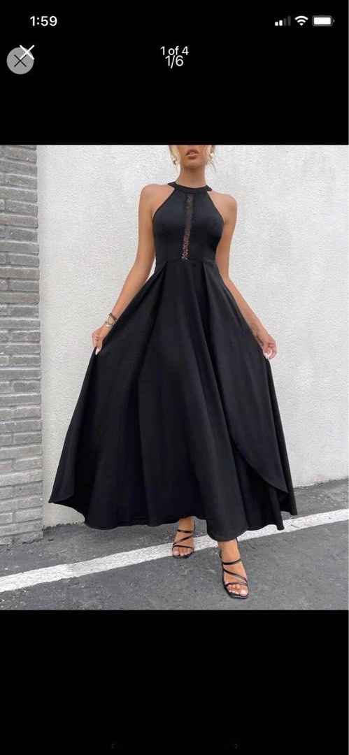 shein lace split thigh halter dress, Women's Fashion, Dresses & Sets,  Evening dresses & gowns on Carousell