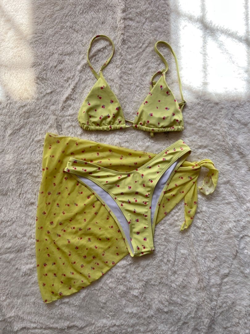 Shein Yellow Triangle Bikini Set Womens Fashion Swimwear Bikinis And Swimsuits On Carousell 