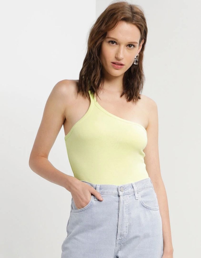 GREEN One Shoulder Bodysuit, Womens Tops