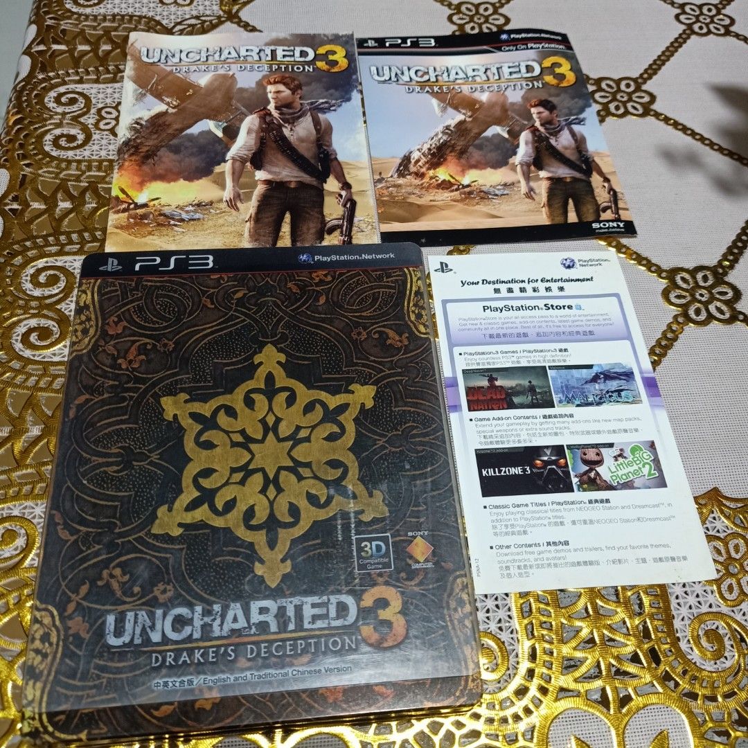 Uncharted 3 limited edition (Category: PlayStation) located in Manila. Submitted by cruzivanpatrick (Listing ID 1277452146, Image 1). Description: Uncharted 3 limited edition playstation 3 game Game tested and working Check my feedback Meet up or deliver g cash or abono rider service Disc clean no hard or round damage This is 2nd hand game dont expect to be brand new Thanks happy gaming.