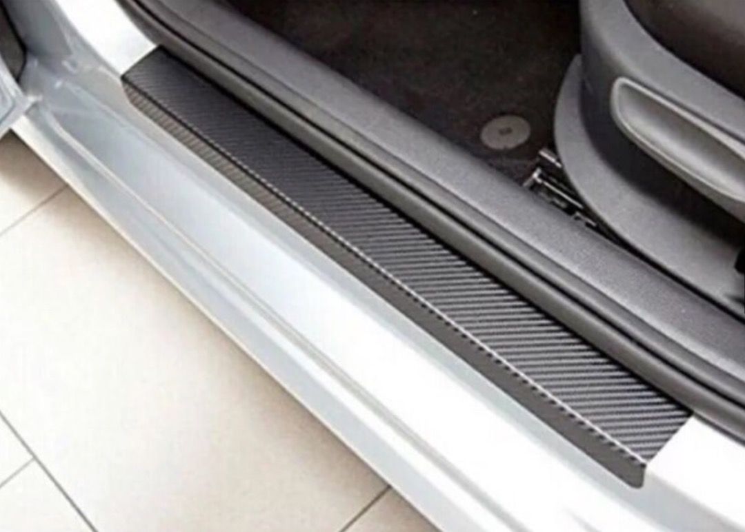 1pc Universal Car Door Sill Protective Strip, Pvc Carbon Fiber Sticker -  Silver