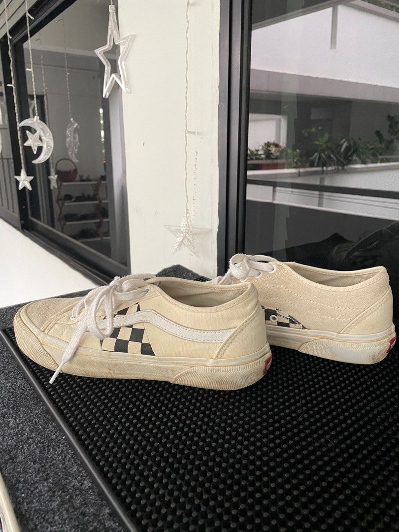 White and cream checkered vans on sale
