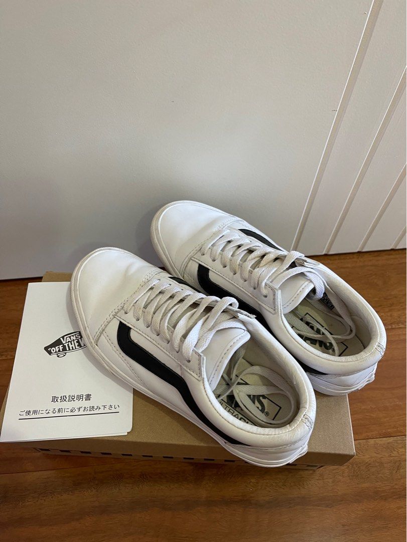 Vans Old Skool White Leather Sneakers Women s Fashion Shoes on