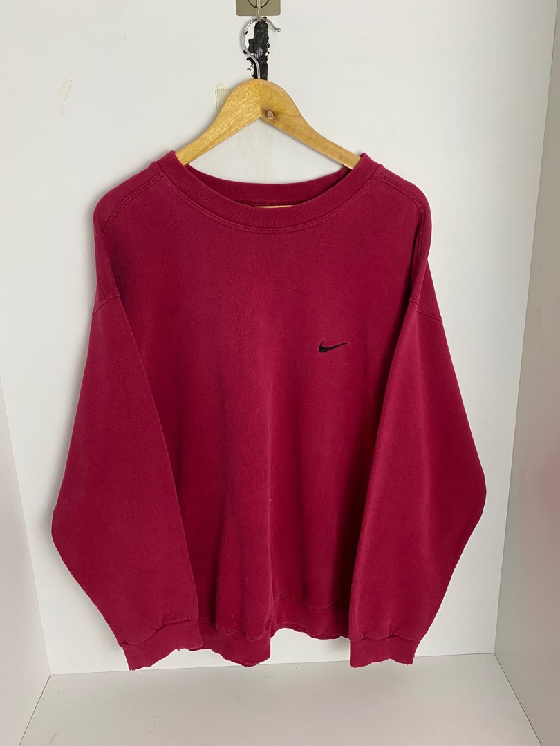 Vintage 90s Nike Small Swoosh Crewneck Red Burgundy Men s Fashion