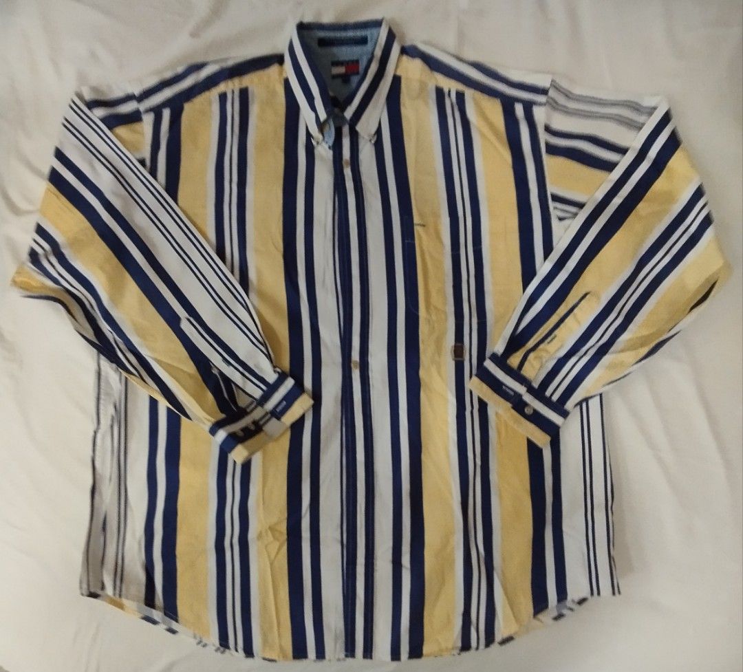Vintage Blue Yellow Striped Tommy Hilfiger Shirt XL