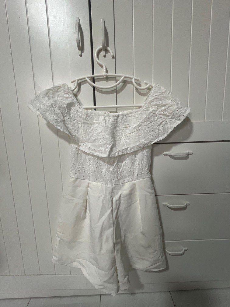 White Lace off shoulder Romper Women s Fashion Dresses Sets Rompers on Carousell