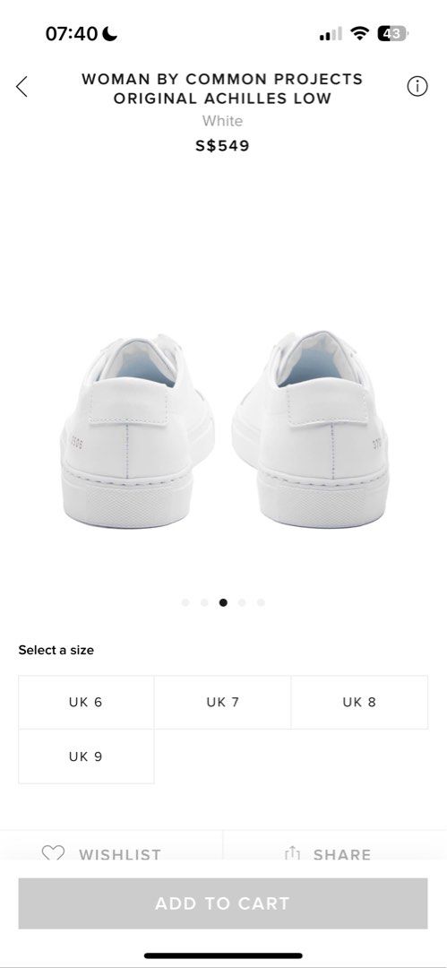 Common projects achilles low size chart top
