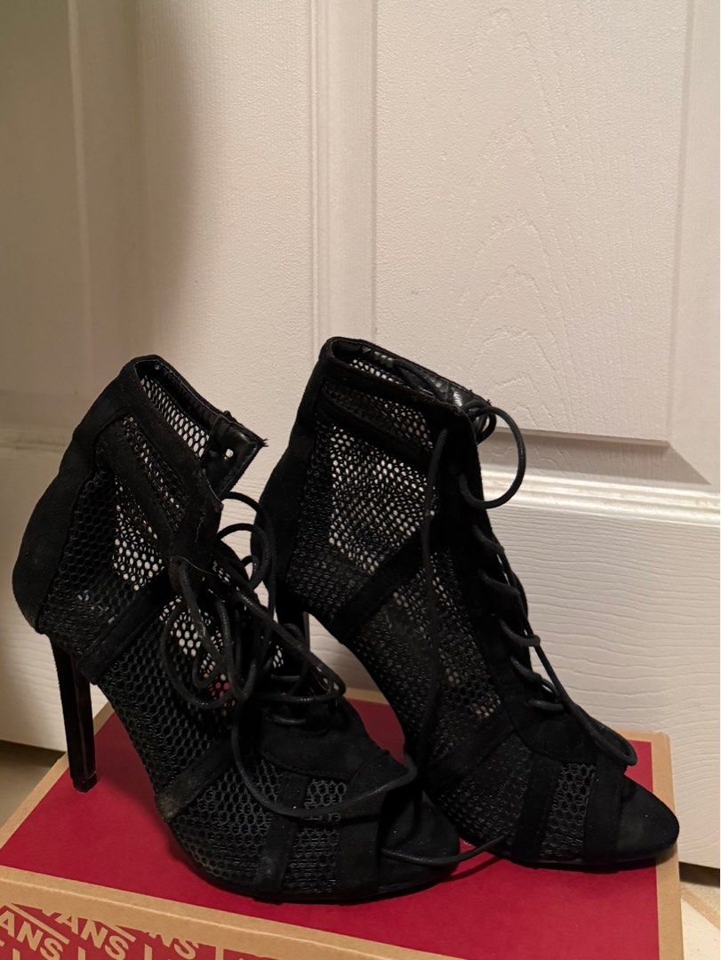 Balmain Black/Gold Canvas and Leather Peep Toe Ankle Boots Size 36 Balmain  | TLC